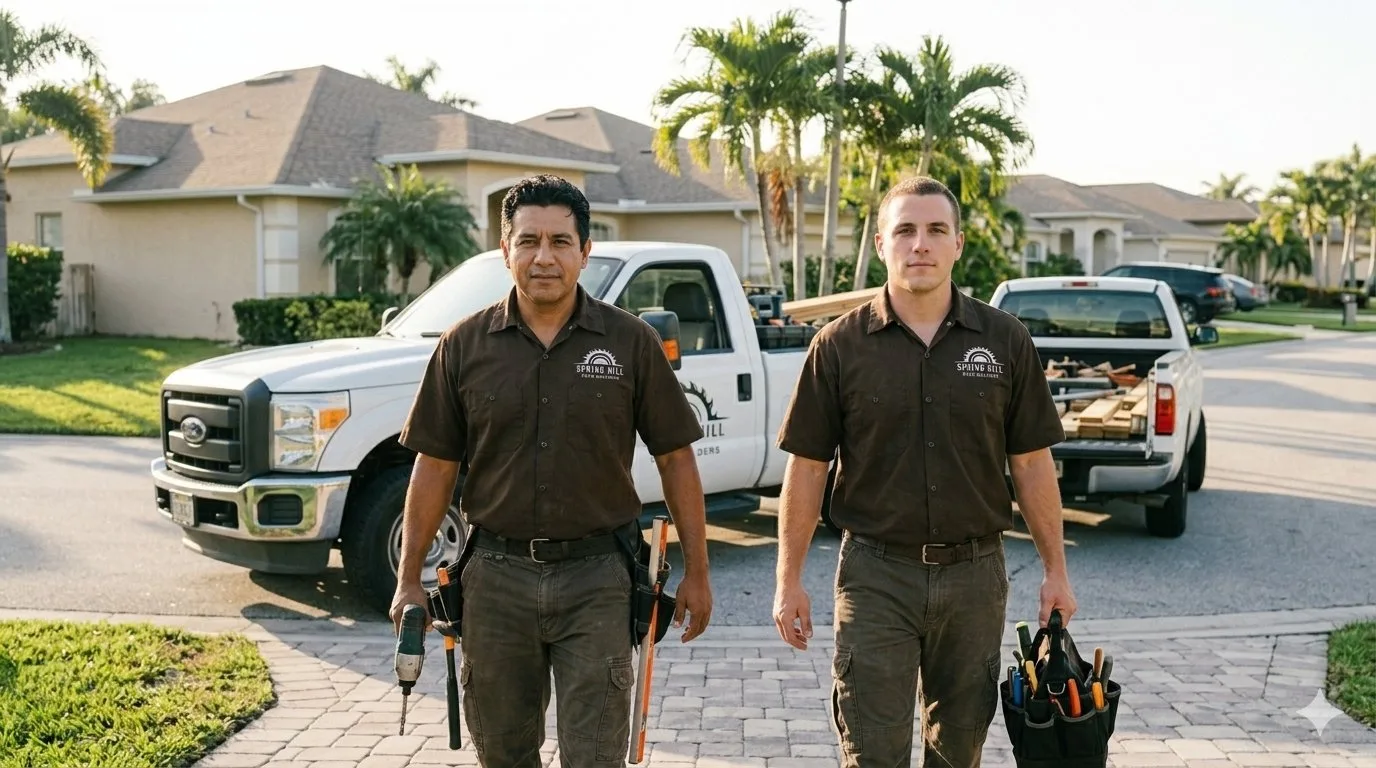 Spring Hill Deck Builders crew arriving at a Hernando County job site