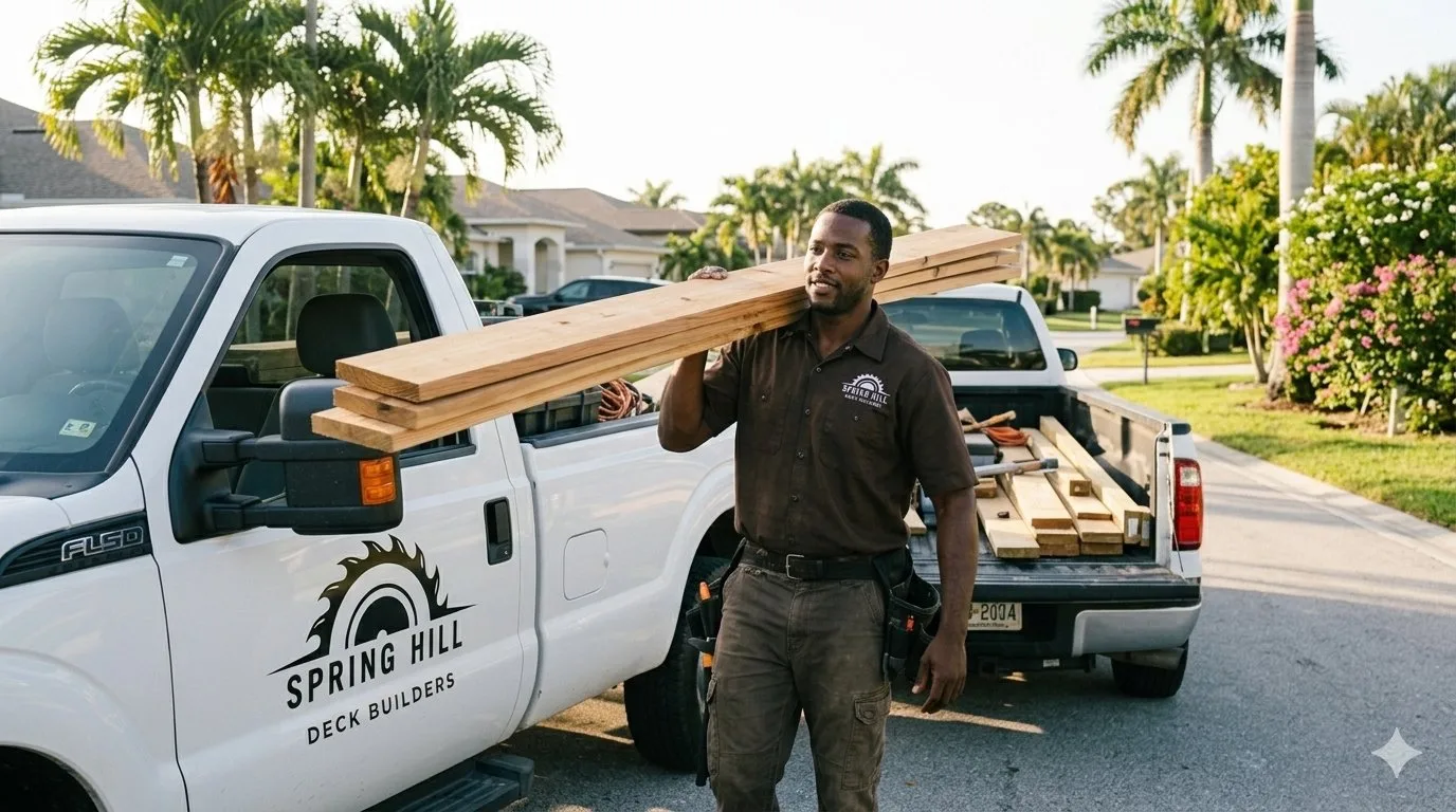 Pressure treated lumber delivery for a Spring Hill deck build