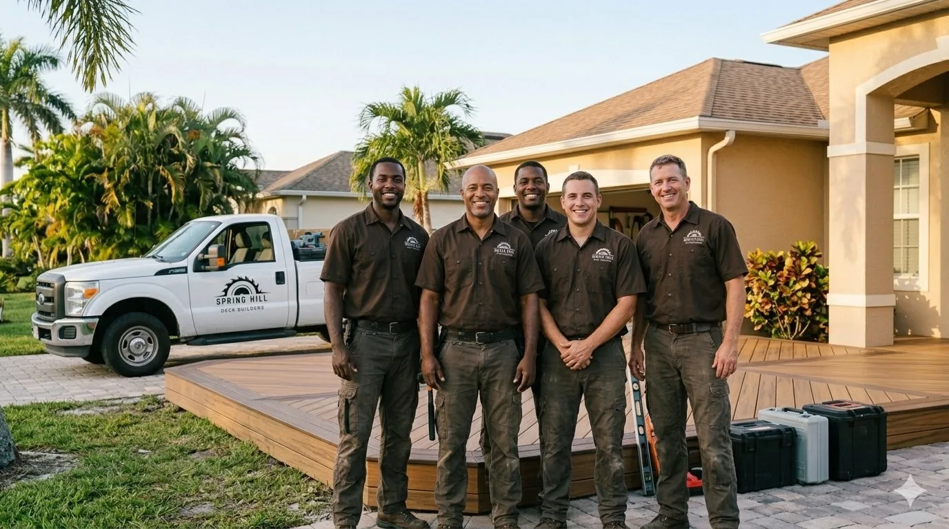 The Spring Hill Deck Builders team in front of a finished composite deck